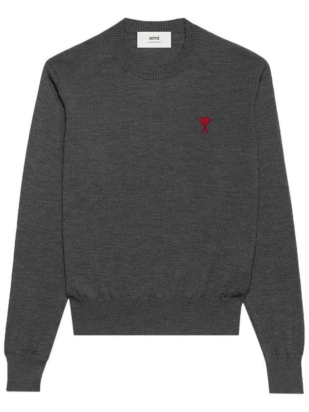 Heart Embroidered Logo Crew Neck Knit Top Heather Grey - AMI - BALAAN 3