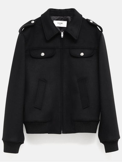 Shirt Collar Military Zip-Up Jacket Black - CELINE - BALAAN 2