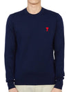 Men's Mini Heart Logo Merino Wool Knit Top Dark Navy - AMI - BALAAN 2