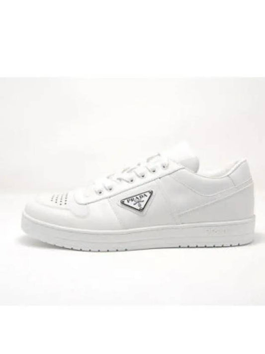 Downtown Triagle Logo Leather Low Top Sneakers White - PRADA - BALAAN 2