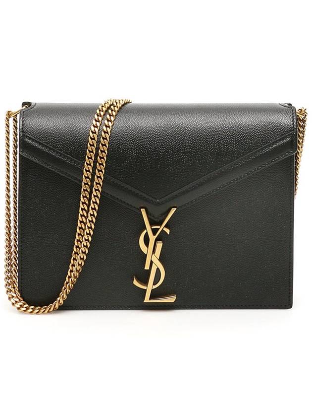 Cassandra Medium Chain Bag in Grain de Poudre Embossed Leather Black - SAINT LAURENT - BALAAN.