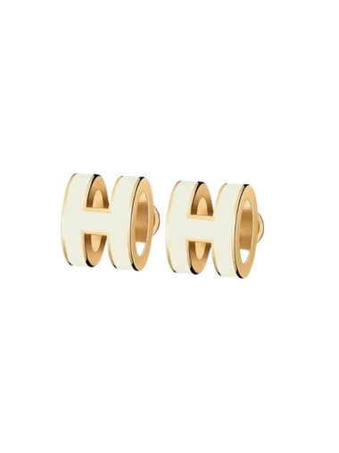 Mini Pop H Earrings Gold Gold Blanc - HERMES - BALAAN 1