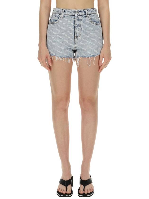 All-Over Logo Bite High Waist Denim Shorts Blue - ALEXANDER WANG - BALAAN 3