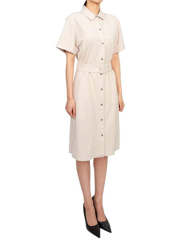 Women's Belt Wool Blend Midi Dress Beige - THEORY - BALAAN 5