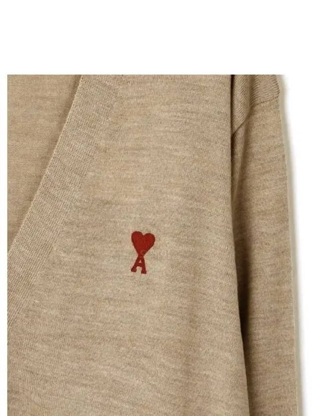 Red Heart Logo Merino Wool Cardigan Beige - AMI - BALAAN 6