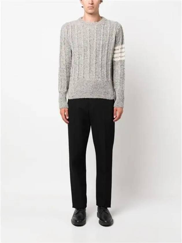 Donegal Twist Cable 4-Bar Classic Crewneck Knit Top Light Grey - THOM BROWNE - BALAAN 3