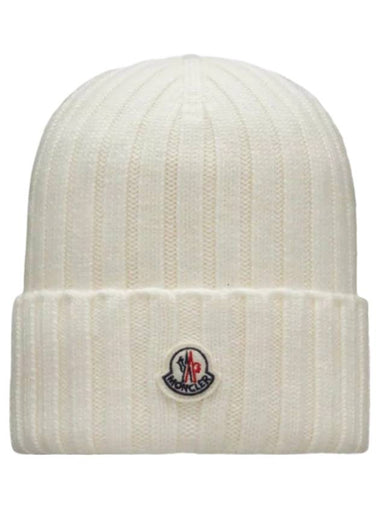 Logo Patch Wool Beanie White - MONCLER - BALAAN 1