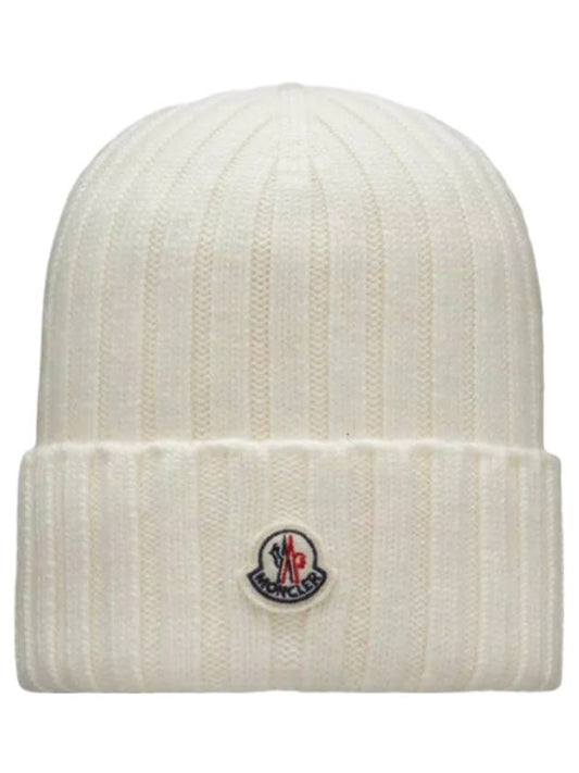 Logo Patch Wool Beanie White - MONCLER - BALAAN 1