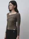 Diagonal neckline slim ribbed knit Cocoa - THE GREEN LAB - BALAAN 8