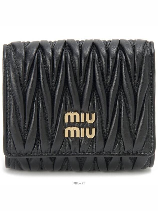 Matelasse Logo Nappa Leather Half Wallet Black - MIU MIU - BALAAN 2