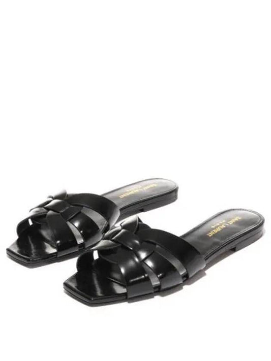 Tribute Leather Slippers Black - SAINT LAURENT - BALAAN 2