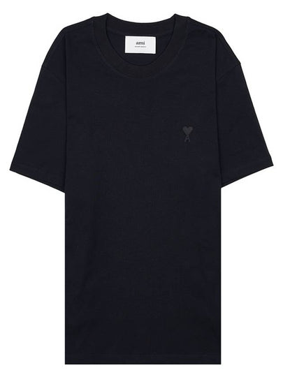 Tone On Tone Heart Logo Organic Cotton Short Sleeve T-Shirt Black - AMI - BALAAN 2