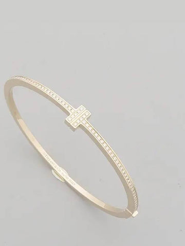 Tiffany 18K Gold 0 33CT Diamond Hinged Medium Wire Bangle Bracelet - TIFFANY & CO. - BALAAN 1