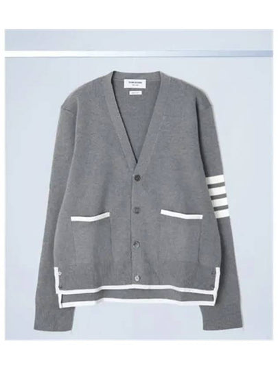 V-Neck Diagonal Armband Cardigan Grey - THOM BROWNE - BALAAN 2