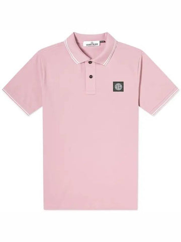 Men's Two Line Wappen Patch Cotton Short Sleeve Polo Shirt Pink Quartz - STONE ISLAND - BALAAN 1