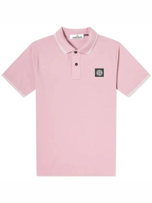 Men's Two Line Wappen Patch Cotton Short Sleeve Polo Shirt Pink Quartz - STONE ISLAND - BALAAN 1