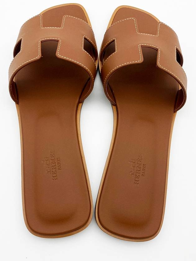 Oran Calfskin Slippers Gold Piqures Ecrues - HERMES - BALAAN 4