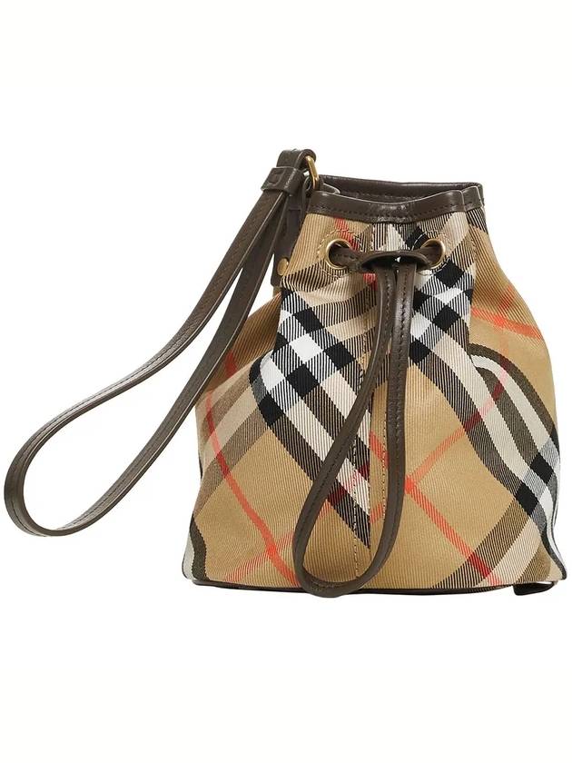 Check Drawstring Bucket Bag Sand - BURBERRY - BALAAN 3