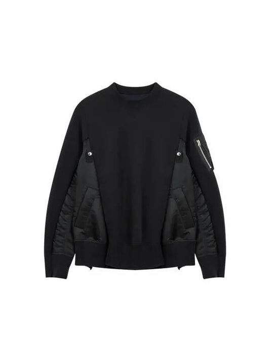 Men s Nylon Twill Mix Sponge Sweatshirt Black - SACAI - BALAAN 1