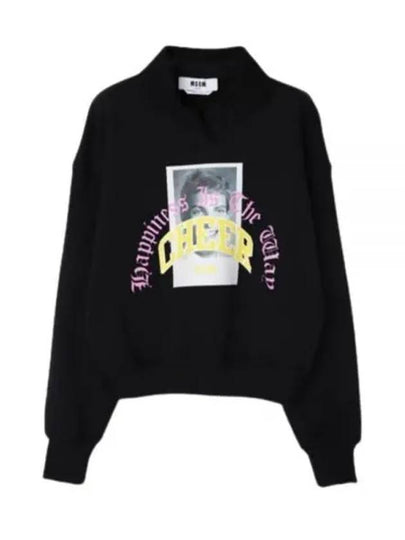 Open Collar Cotton Sweatshirt Black - MSGM - BALAAN 2