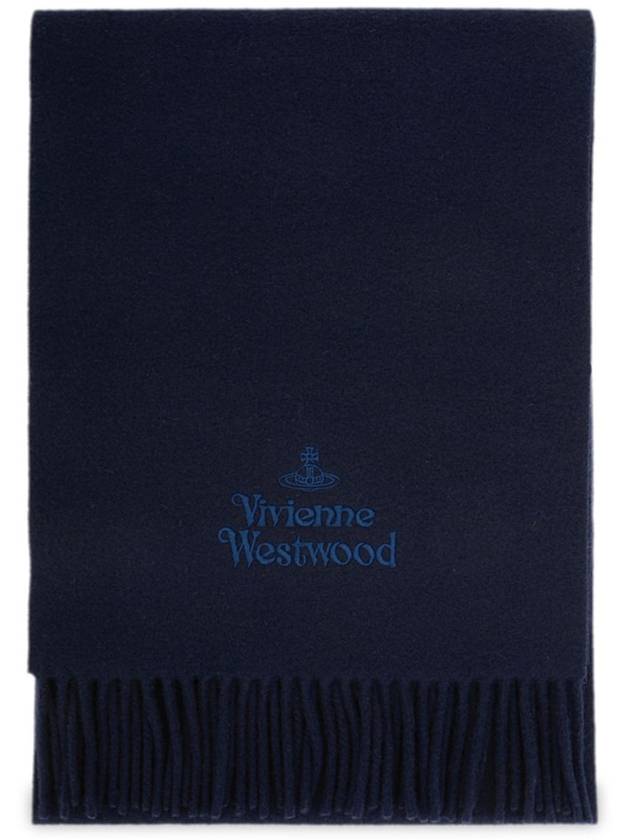 Logo Wool Fringe Muffler Navy - VIVIENNE WESTWOOD - BALAAN 3