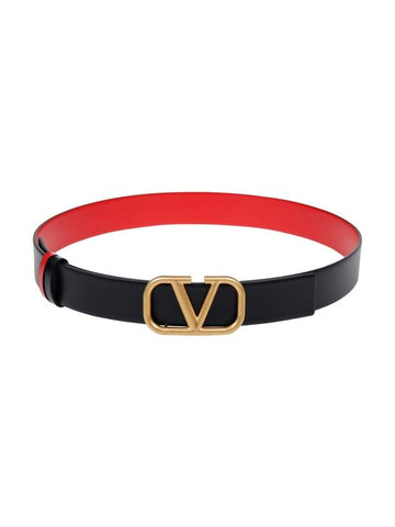 V Logo Signature Reversible Leather Belt Black Red - VALENTINO - BALAAN 1