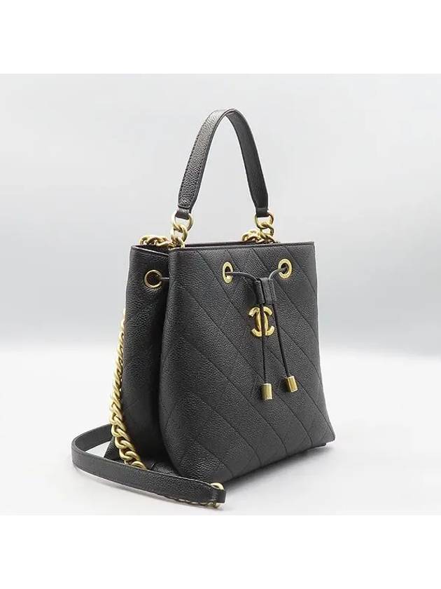 AS0310 Black Caviar Skin Gold COCO Logo Drawstring Bucket Chain Tote Bag Shoulder Strap 2WAY - CHANEL - BALAAN 3