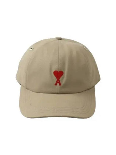 Embroidered Heart Logo Ball Cap Beige - AMI - BALAAN 2