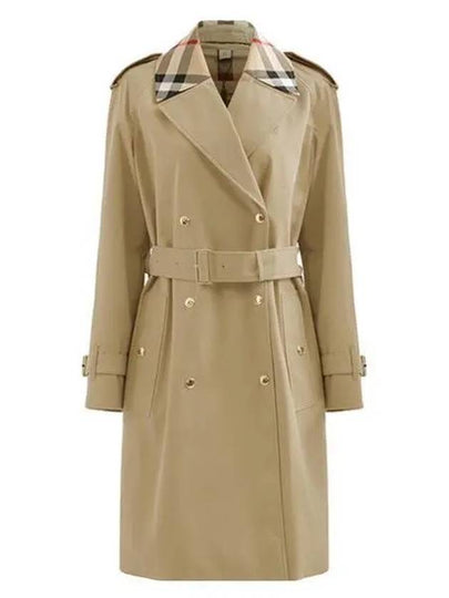 Women's Check Trim Cotton Gabardine Waterloo Trench Coat Beige - BURBERRY - BALAAN 2