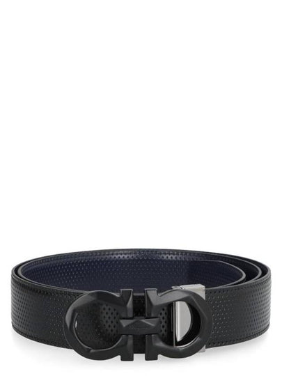 Gancini Buckle Reversible Leather Belt Navy Black - SALVATORE FERRAGAMO - BALAAN 2