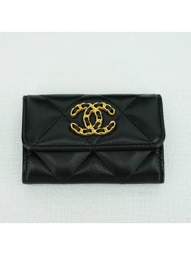 19 Flap Snap Card Wallet Lambskin Black AP1790 - CHANEL - BALAAN 3