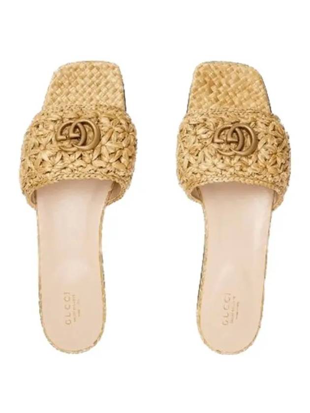 Double G Raffia Effect Fabric Slide Sandals Beige - GUCCI - BALAAN 4