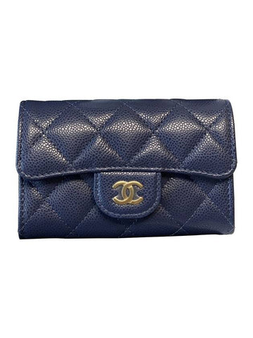 Classic gold caviar card wallet navy - CHANEL - BALAAN 1