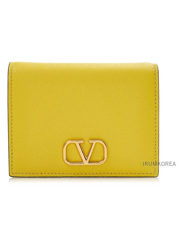 Compact V Logo Signature Calfskin Half Wallet Cedar Yellow - VALENTINO - BALAAN 2