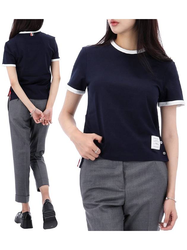 Asymmetric Hem Short Sleeve T-Shirt Navy - THOM BROWNE - BALAAN 2