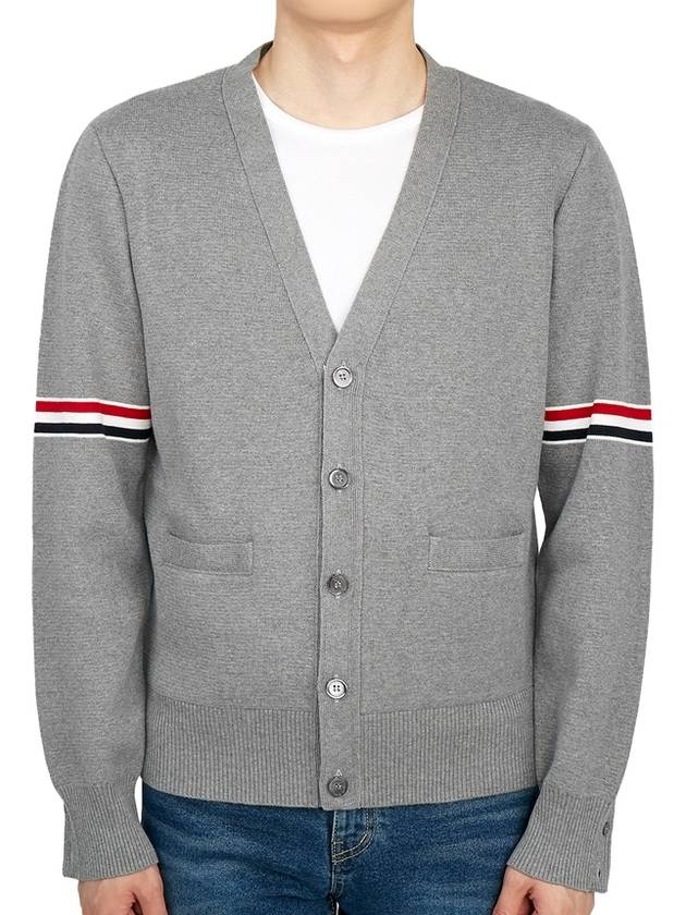 Milano Stitch Sprite Armband Cotton V-neck Cardigan Light Grey - THOM BROWNE - BALAAN 3