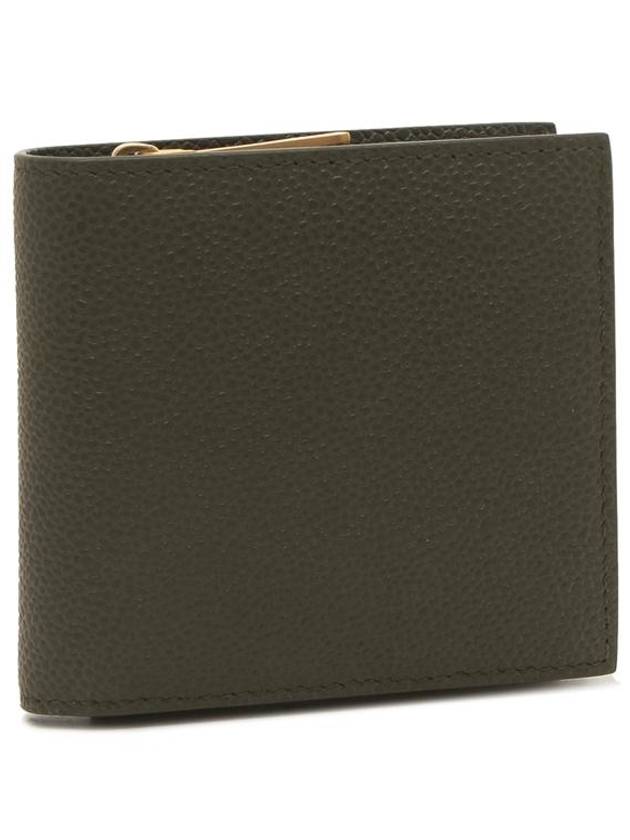 Caviar Leather Zipper Coin Pocket Bifold Half Wallet Dark Green - THOM BROWNE - BALAAN 2