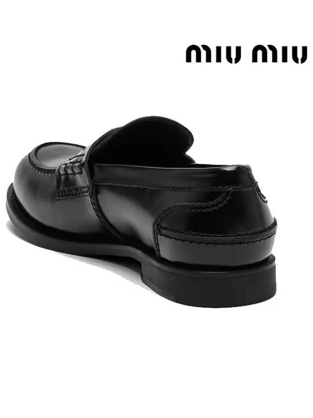 Brushed Leather Penny Loafers Black - MIU MIU - BALAAN 5