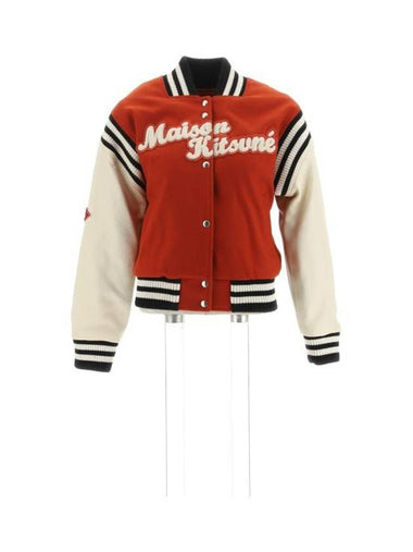 Logo Patch Varsity Jacket Burnt Red - MAISON KITSUNE - BALAAN 1