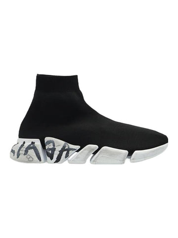 Speed ​​2.0 Graffiti Knit High Top Sneakers Black - BALENCIAGA - BALAAN 1