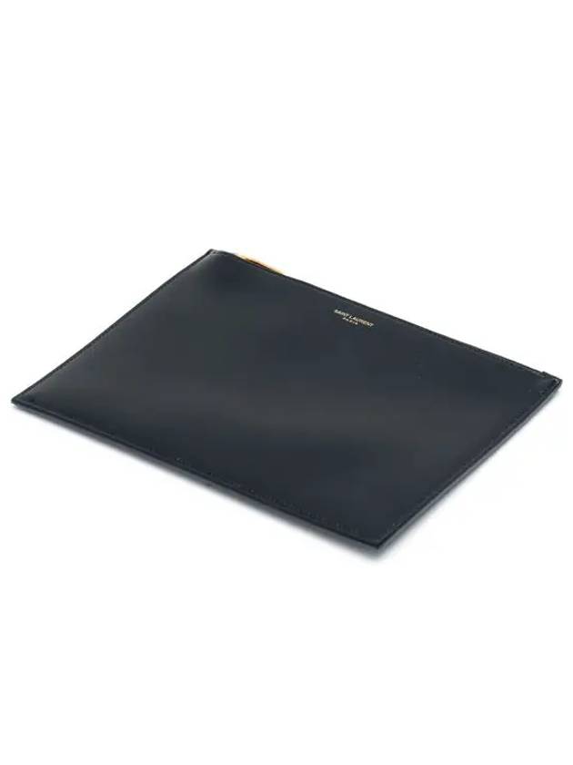 Logo Medium Leather Clutch Bag Black - SAINT LAURENT - BALAAN 5