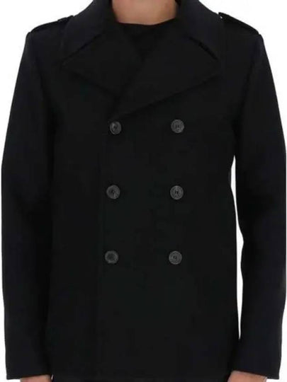 Women's Double Breasted Wool Peacoat Black - SAINT LAURENT - BALAAN 2