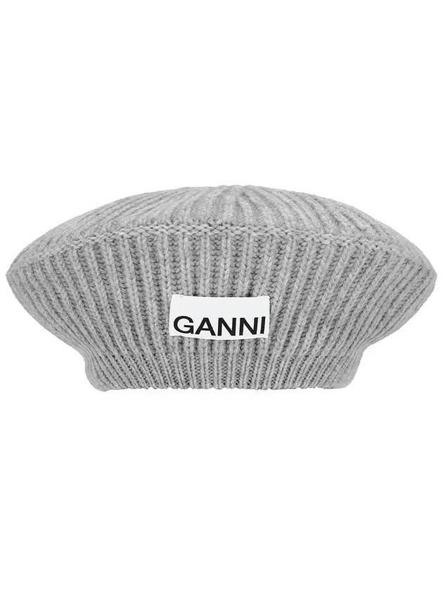 Logo Rib Edge Wool Beret Paloma Melange - GANNI - BALAAN 3