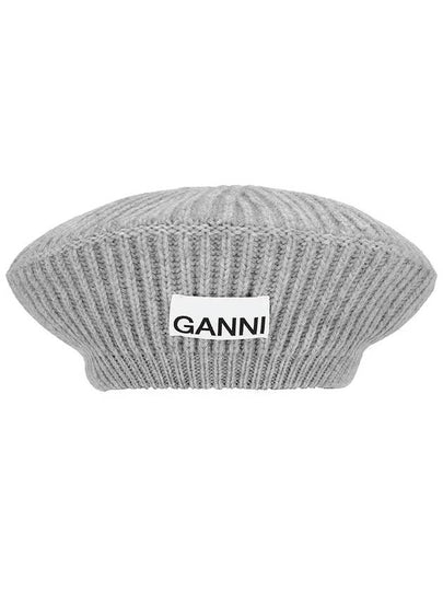 Logo Rib Edge Wool Beret Paloma Melange - GANNI - BALAAN 2