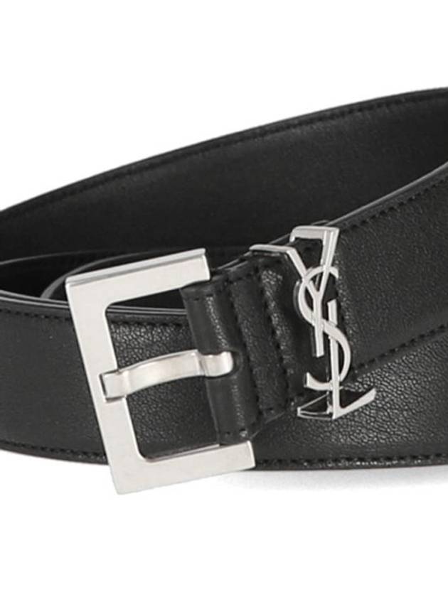 Silver Hardware Monogram Buckle Leather Belt Black - SAINT LAURENT - BALAAN 2