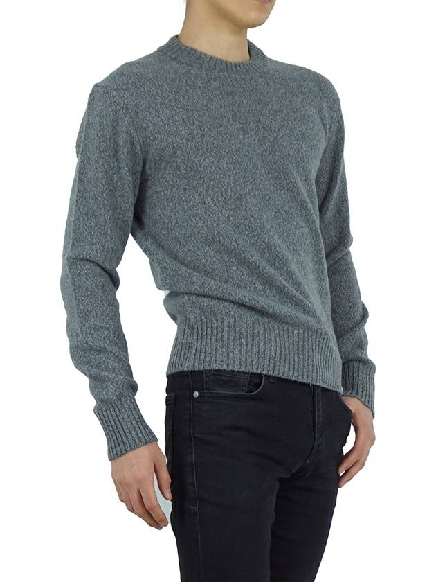 Men's Cashmere Blend Crew Neck Knit Top Grey - AMI - BALAAN 5