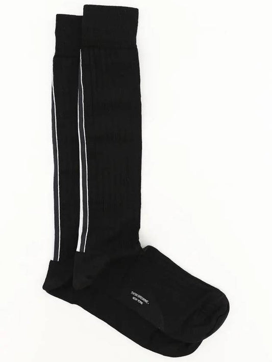 Ribbed Merino Striped Knee-High Socks Black - THOM BROWNE - BALAAN 2