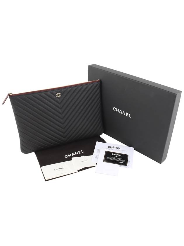 A82552 Classic Caviar Chevron Pocket Clutch Bag Large Overseas Invoice 34189Y - CHANEL - BALAAN 8