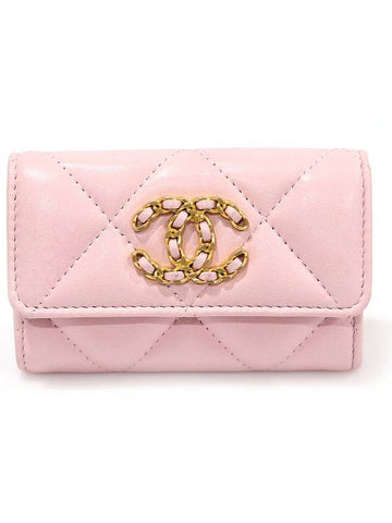 AP1790 Pink Lambskin Gold CC Logo 19 Flap Card Wallet - CHANEL - BALAAN 1