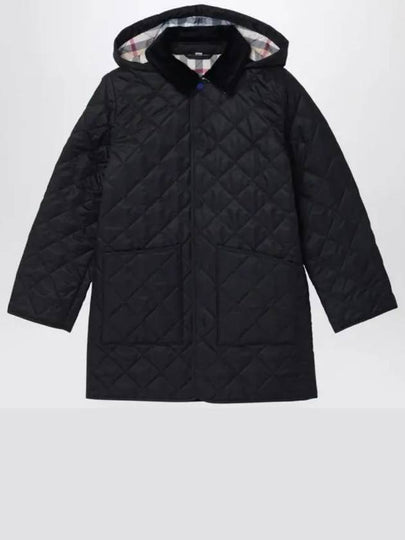 Kids Corduroy Collar Diamond Hooded Quilted Jacket Black - BURBERRY - BALAAN 2